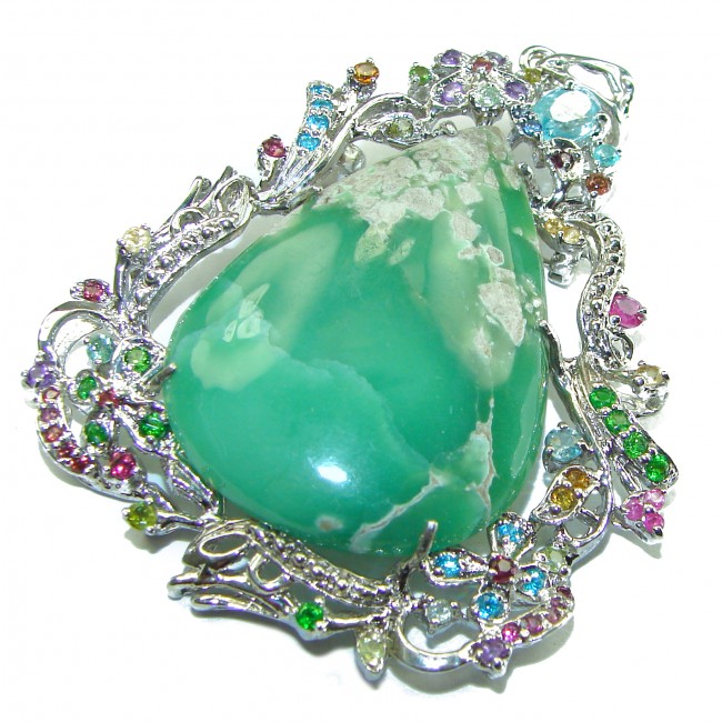 Great Beauty Chrysoprase Emerald .925 Sterling Silver handcrafted Pendant Brooch