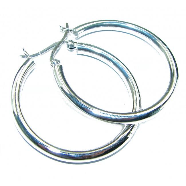 Huge 1.5 inches long .925 Sterling Silver handmade Bali made Hoop Earrings