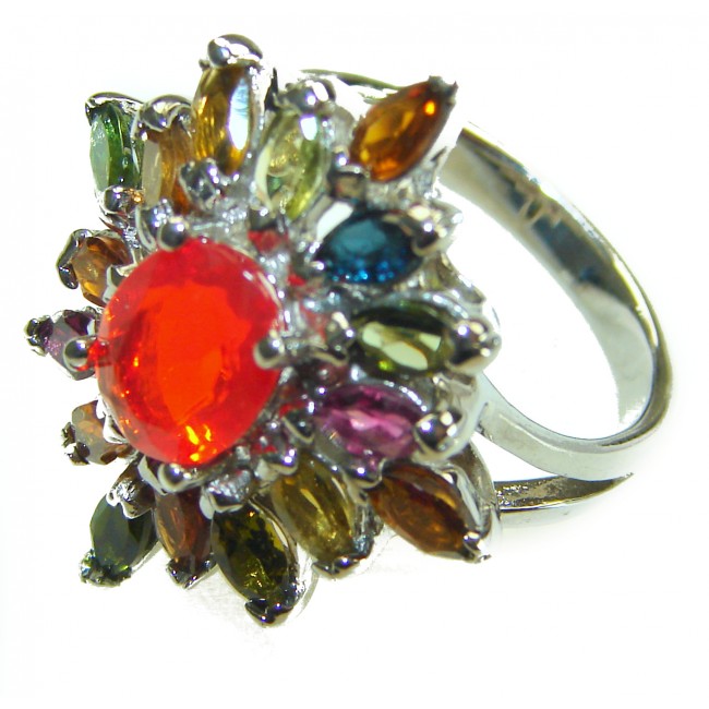 Bonfire Night best quality Mexican Opal .925 Sterling Silver handmade ring 8