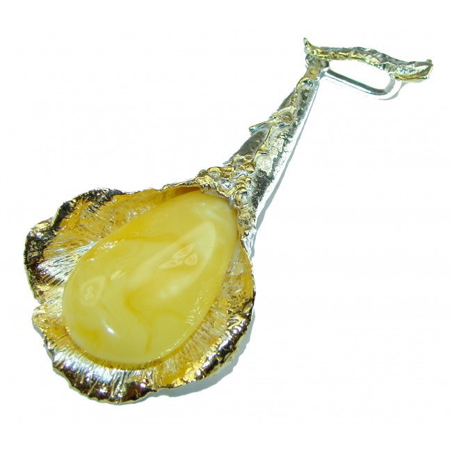 Lilli Flower Beauty authentic Butterscotch Baltic Amber 14k Gold over .925 Sterling Silver handcrafted LARGE pendant