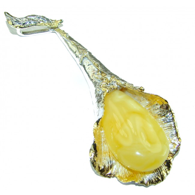 Lilli Flower Beauty authentic Butterscotch Baltic Amber 14k Gold over .925 Sterling Silver handcrafted LARGE pendant