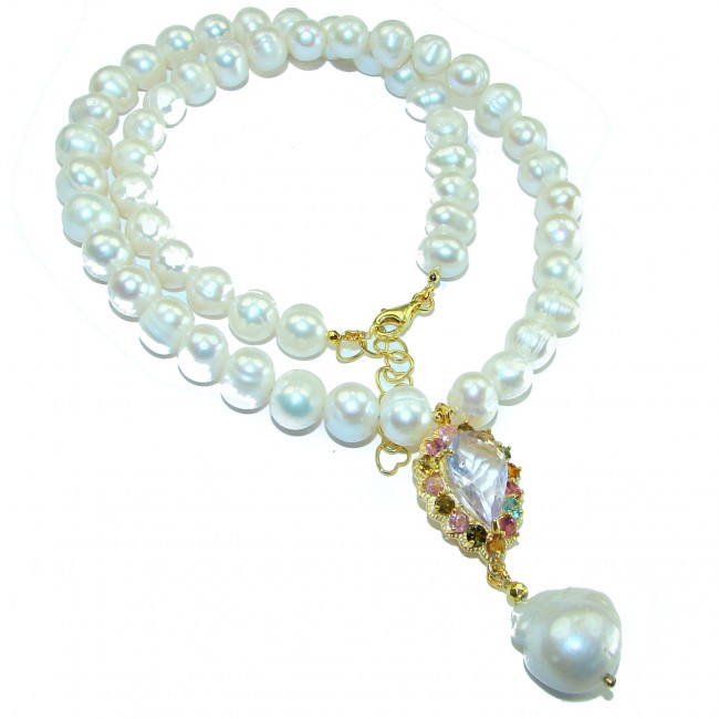 Precious Vintage Beauty Pearls Tourmaline 14K Gold over .925 Sterling Silver handcrafted Necklace