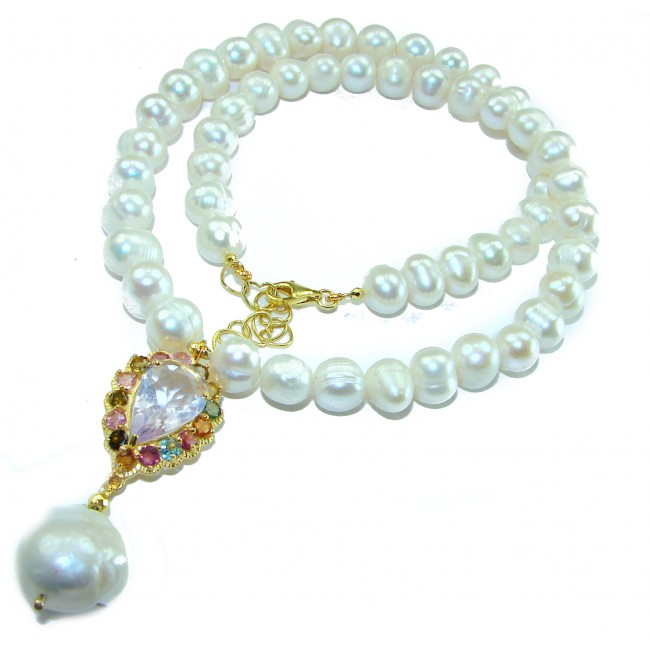 Precious Vintage Beauty Pearls Tourmaline 14K Gold over .925 Sterling Silver handcrafted Necklace