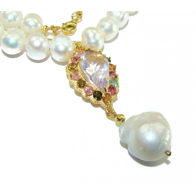 Precious Vintage Beauty Pearls Tourmaline 14K Gold over .925 Sterling Silver handcrafted Necklace