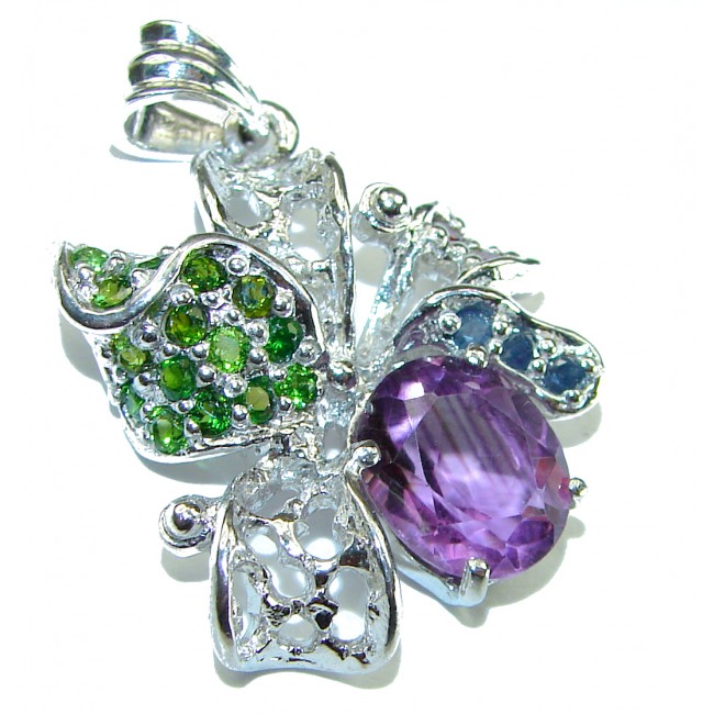 Best quality Genuine Amethyst Emerald .925 Sterling Silver handcrafted pendant