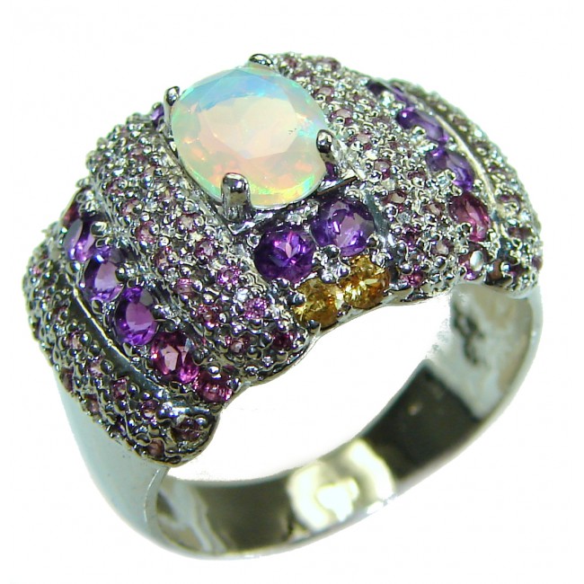 Golden Galaxy Genuine 4.5 carat Ethiopian Opal .925 Sterling Silver handmade Ring size 8 1/4