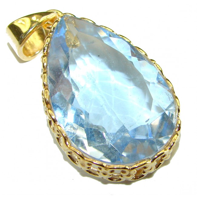 Blue Blast authentic Aquamarine 14K Gold over .925 Sterling Silver handmade Pendant