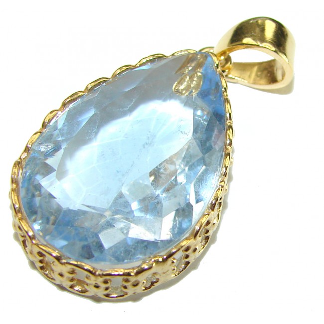 Blue Blast authentic Aquamarine 14K Gold over .925 Sterling Silver handmade Pendant