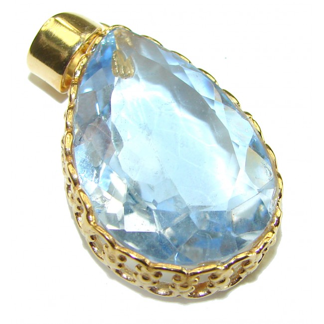 Blue Blast authentic Aquamarine 14K Gold over .925 Sterling Silver handmade Pendant