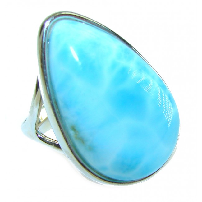 Precious Blue Larimar .925 Sterling Silver handmade ring size 7 3/4