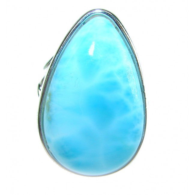 Precious Blue Larimar .925 Sterling Silver handmade ring size 7 3/4