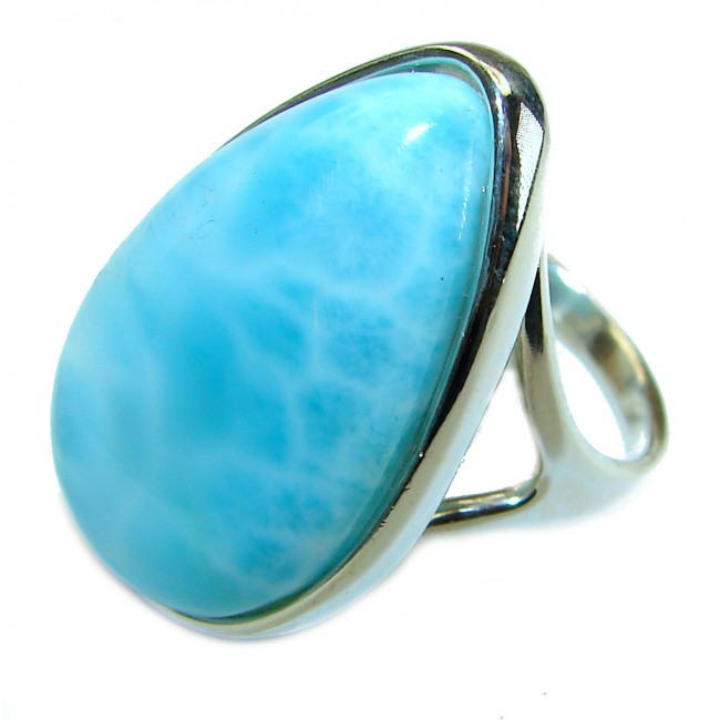 Precious Blue Larimar .925 Sterling Silver handmade ring size 7 3/4