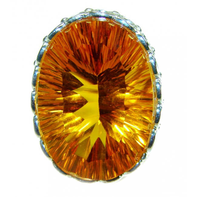 Golden Rays of Sunlight 39.5 carat Yellow Topaz .925 Sterling Silver Large Ring size 10