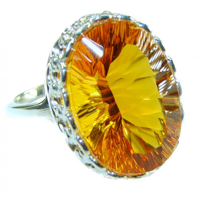 Golden Rays of Sunlight 39.5 carat Yellow Topaz .925 Sterling Silver Large Ring size 10