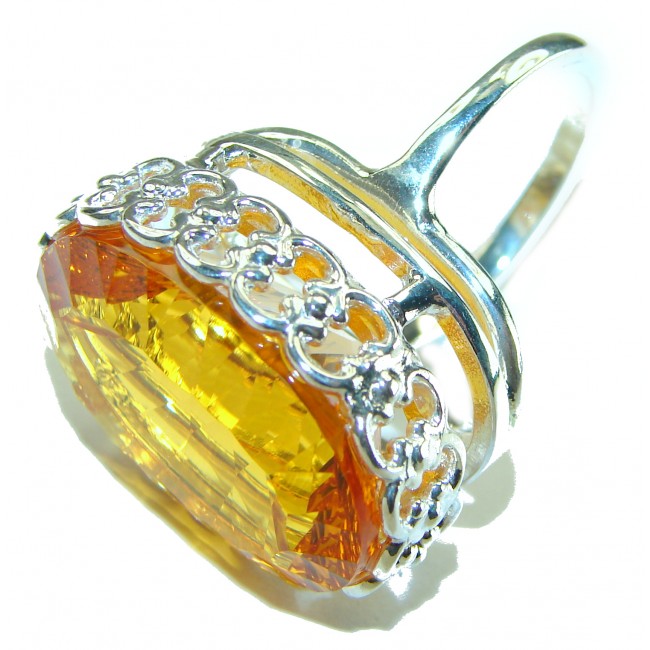 Golden Rays of Sunlight 39.5 carat Yellow Topaz .925 Sterling Silver Large Ring size 10