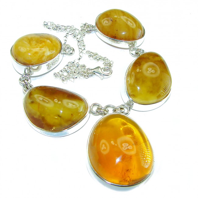 Dazzling Natural Baltic Amber .925 Sterling Silver handcrafted Large necklace