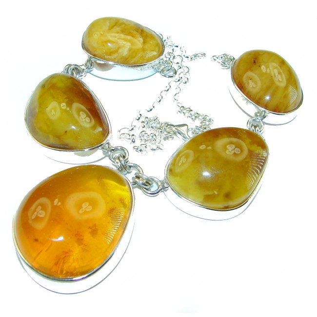 Dazzling Natural Baltic Amber .925 Sterling Silver handcrafted Large necklace