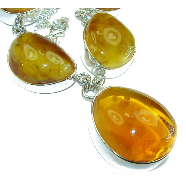 Dazzling Natural Baltic Amber .925 Sterling Silver handcrafted Large necklace