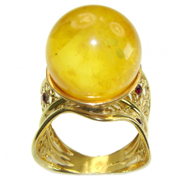 Butterscotch Amber 14K Gold over .925 Sterling Silver handcrafted Ring s. 8