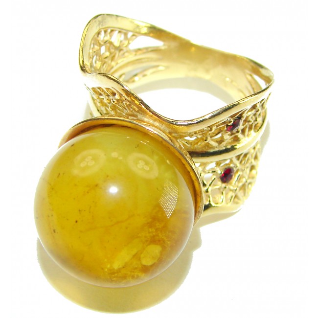 Butterscotch Amber 14K Gold over .925 Sterling Silver handcrafted Ring s. 8