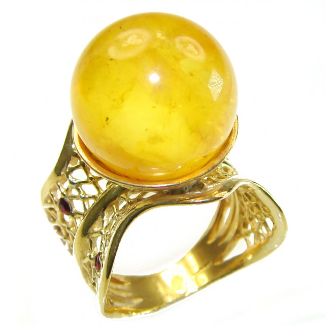 Butterscotch Amber 14K Gold over .925 Sterling Silver handcrafted Ring s. 8