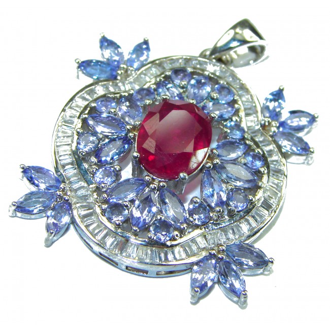 Authentic Ruby Tanznaite 18K white Gold over .925 Sterling Silver Pendant