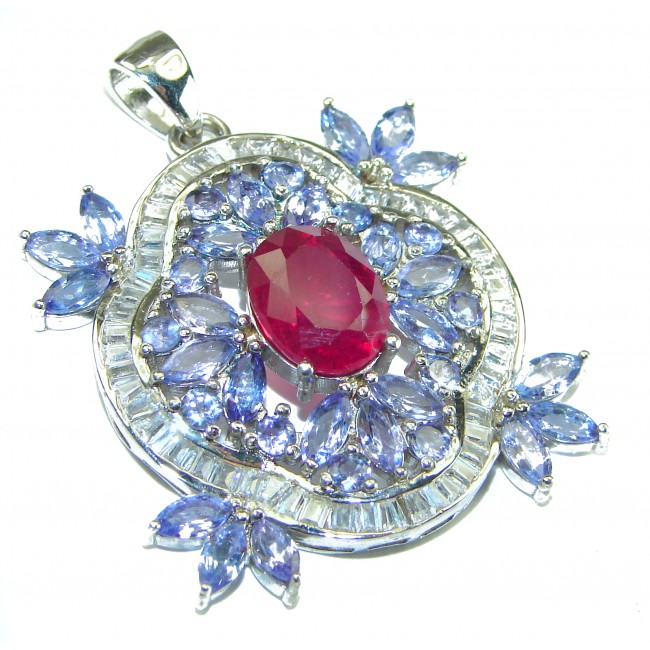 Authentic Ruby Tanznaite 18K white Gold over .925 Sterling Silver Pendant