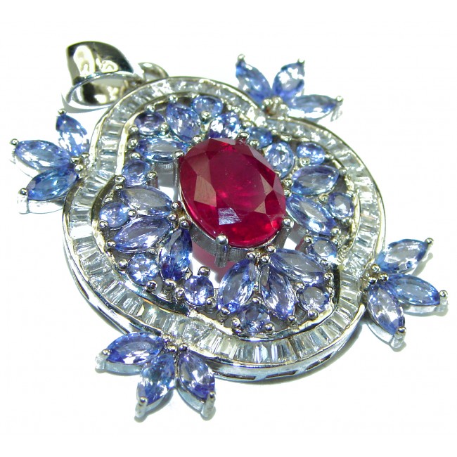 Authentic Ruby Tanznaite 18K white Gold over .925 Sterling Silver Pendant