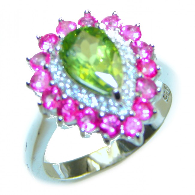 Authentic Peridot Pink Sapphire .925 Sterling Silver Ring size 7