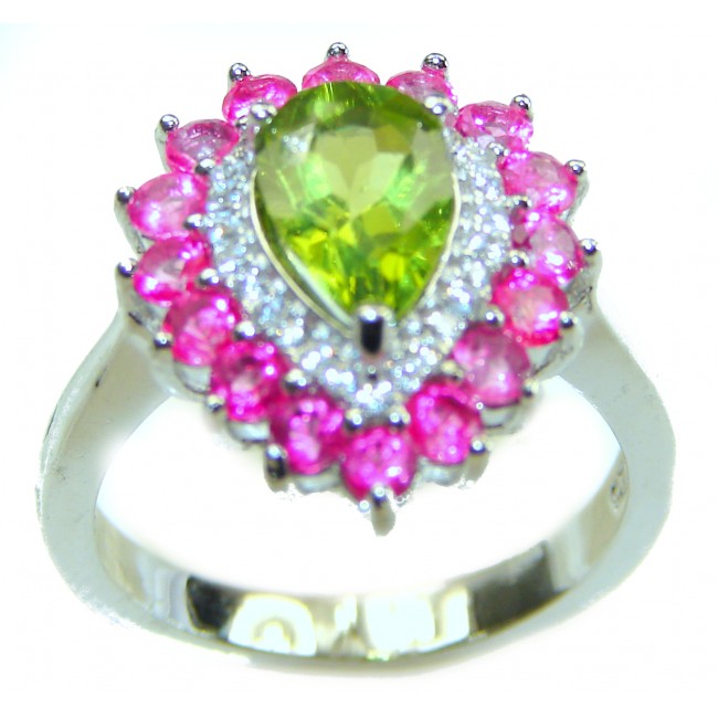 Authentic Peridot Pink Sapphire .925 Sterling Silver Ring size 7