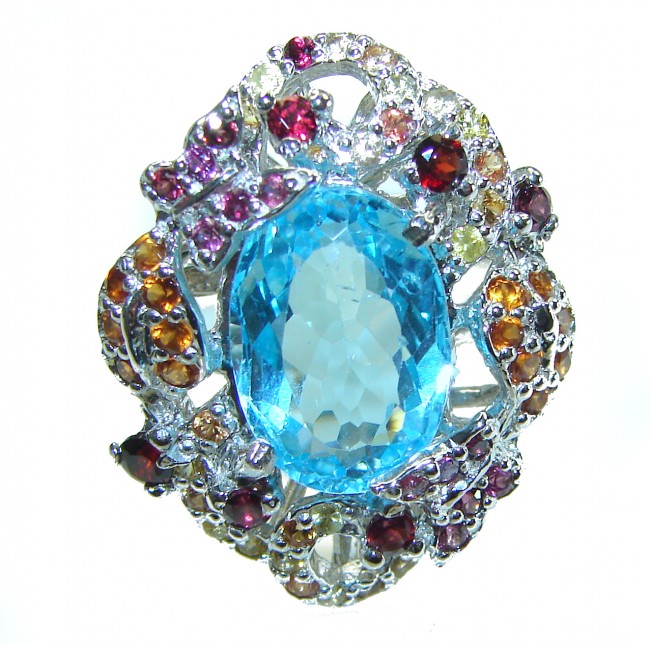 Ocean Drops 11.8 carat oval cut Swiss Blue Topaz .925 Sterling Silver handmade Ring size 8 1/2