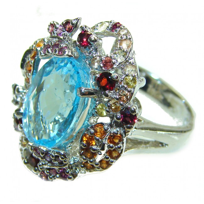 Ocean Drops 11.8 carat oval cut Swiss Blue Topaz .925 Sterling Silver handmade Ring size 8 1/2