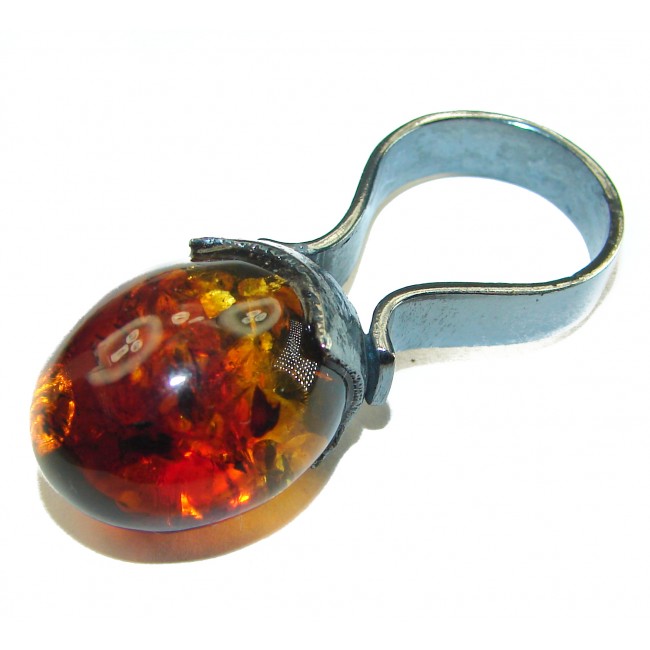 Large Authentic Baltic Amber .925 Sterling Silver handcrafted ring s. 6