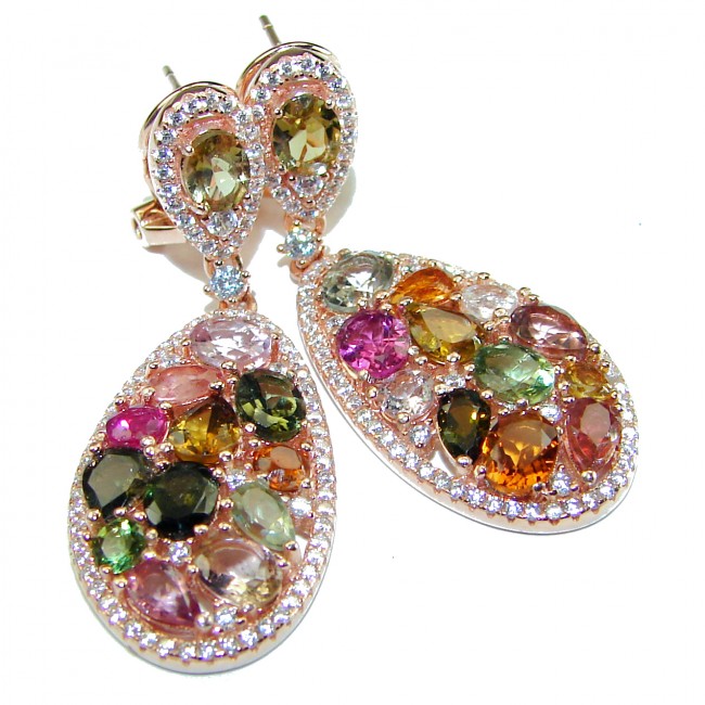 Amazing authentic Watermelon Tourmaline 18K Rose Gold over .925 Sterling Silver earrings