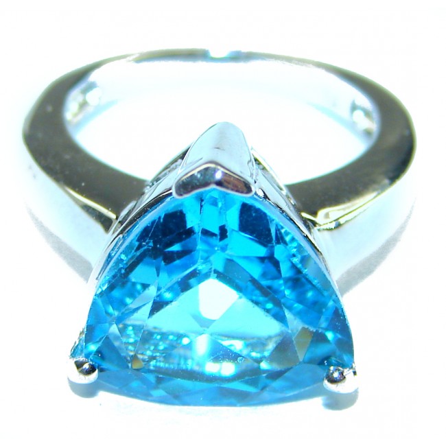 10.8 carat Trillion cut Swiss Blue Topaz .925 Sterling Silver handmade Ring size 4