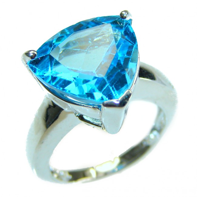 10.8 carat Trillion cut Swiss Blue Topaz .925 Sterling Silver handmade Ring size 4