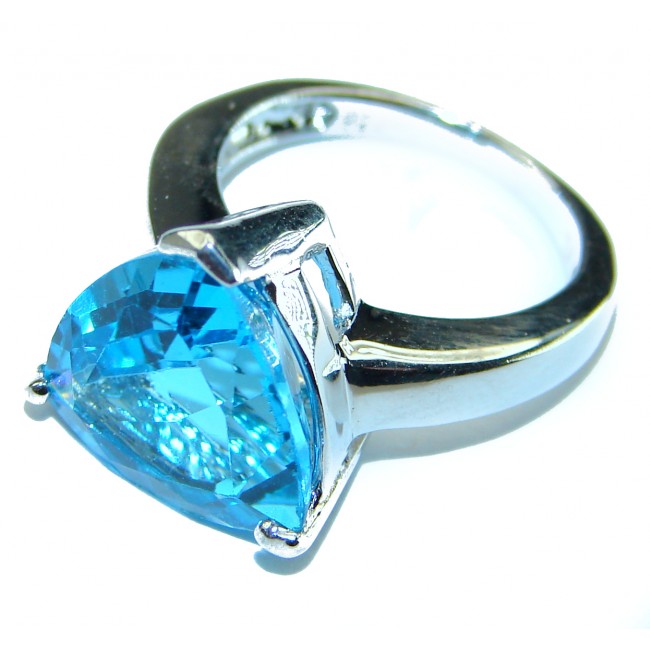 10.8 carat Trillion cut Swiss Blue Topaz .925 Sterling Silver handmade Ring size 4