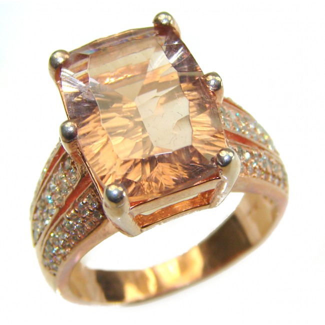 Exceptional 10.2 carat Morganite 14K Rose Gold over .925 Sterling Silver handcrafted ring s. 6