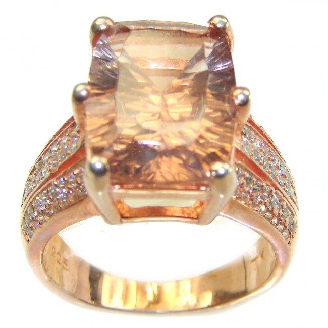 Exceptional 10.2 carat Morganite 14K Rose Gold over .925 Sterling Silver handcrafted ring s. 6