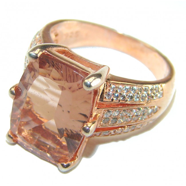 Exceptional 10.2 carat Morganite 14K Rose Gold over .925 Sterling Silver handcrafted ring s. 6