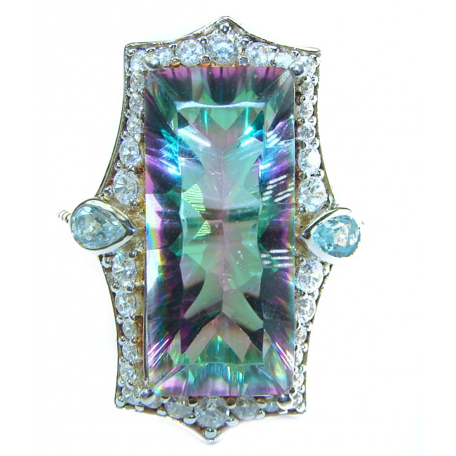 22.5 carat Mystic Topaz .925 Sterling Silver handcrafted Large ring size 10