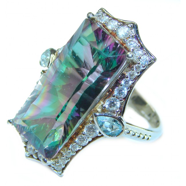 22.5 carat Mystic Topaz .925 Sterling Silver handcrafted Large ring size 10