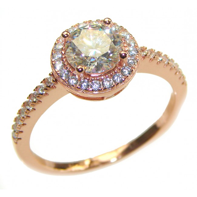 Round White Topaz Halo Ring in 18K Rose Gold over .925 Sterling Silver size 8 1/4