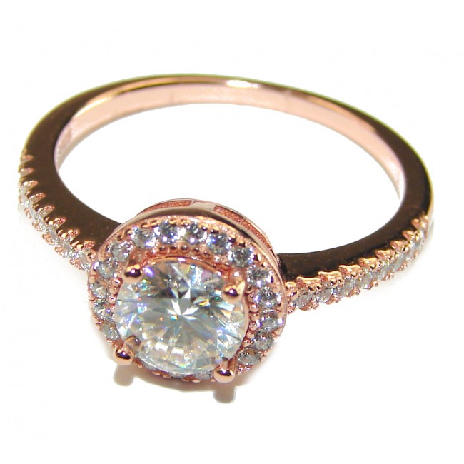 Round White Topaz Halo Ring in 18K Rose Gold over .925 Sterling Silver size 8 1/4