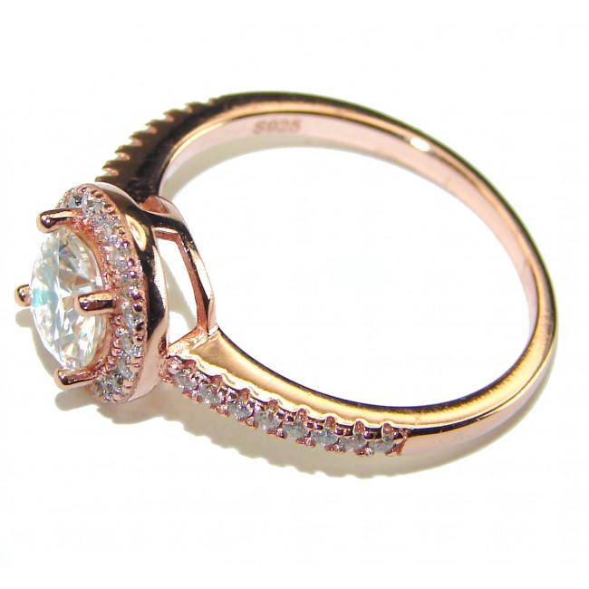 Round White Topaz Halo Ring in 18K Rose Gold over .925 Sterling Silver size 8 1/4