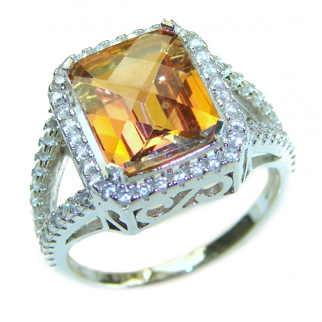 11.5 carat Mystic Golden Topaz .925 Sterling Silver handmade Cocktail Ring size 8 1/4