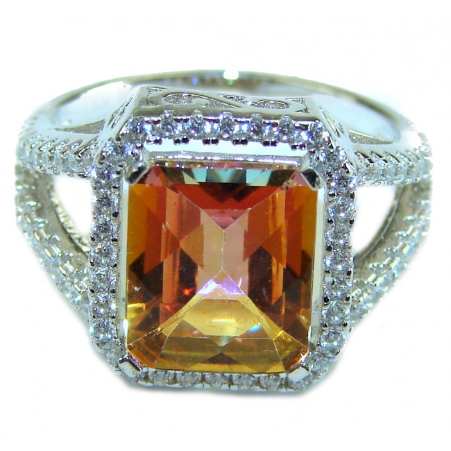 11.5 carat Mystic Golden Topaz .925 Sterling Silver handmade Cocktail Ring size 8 1/4