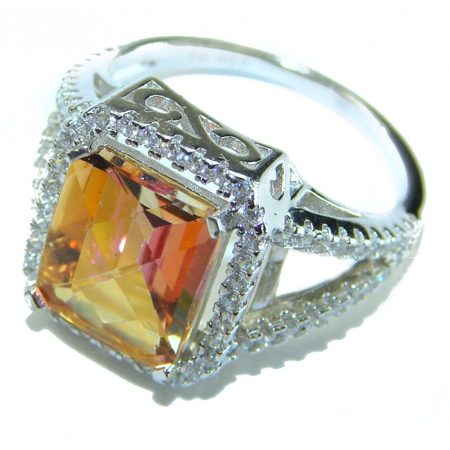 11.5 carat Mystic Golden Topaz .925 Sterling Silver handmade Cocktail Ring size 8 1/4