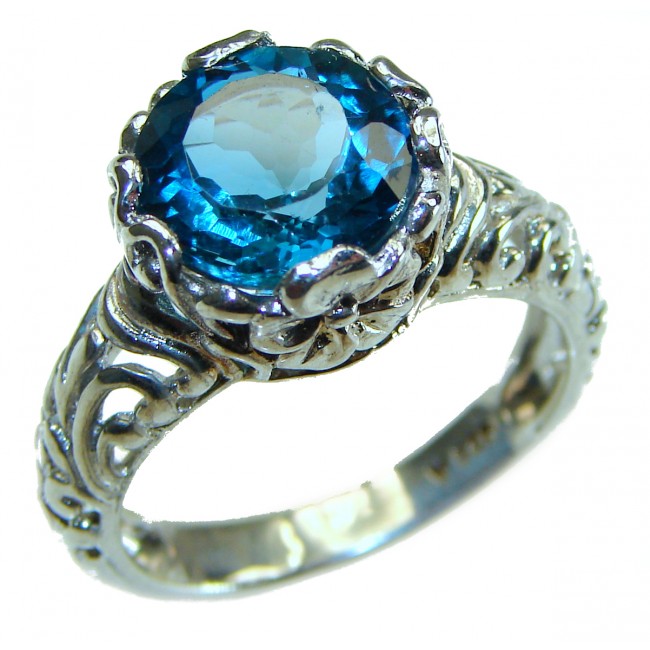 7.8 carat London Blue Topaz .925 Sterling Silver handcrafted Ring size 8 3/4