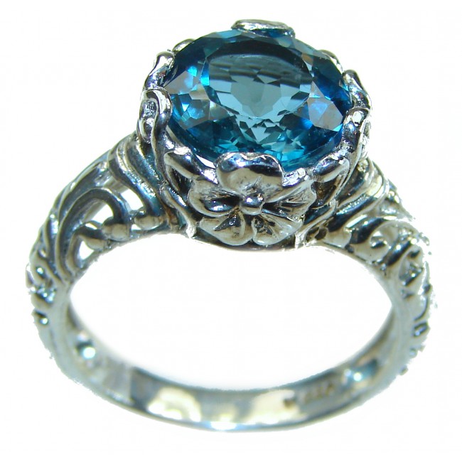 7.8 carat London Blue Topaz .925 Sterling Silver handcrafted Ring size 8 3/4